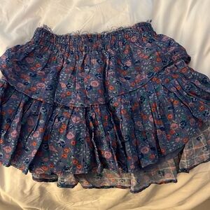LoveShackFancy blue ruffle floral mini skirt